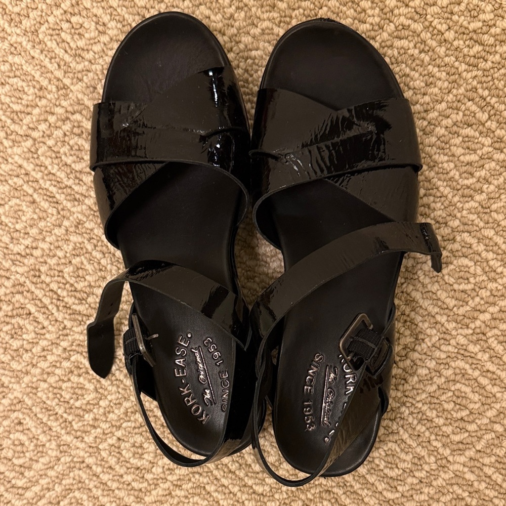 Kork-Ease Glossy Black Sandals